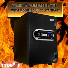 Biometric Fireproof Safe Box for Home Office 1.13 Cubic Feet Large Capacity with Digital Keyboard Fingerprint Lock Keyhole Security Safe, Cash Storage Protection