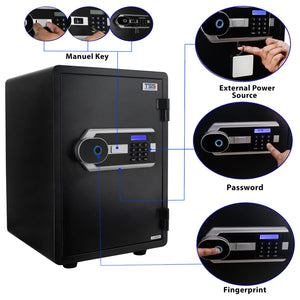 Biometric Fireproof Safe Box for Home Office 1.13 Cubic Feet Large Capacity with Digital Keyboard Fingerprint Lock Keyhole Security Safe, Cash Storage Protection