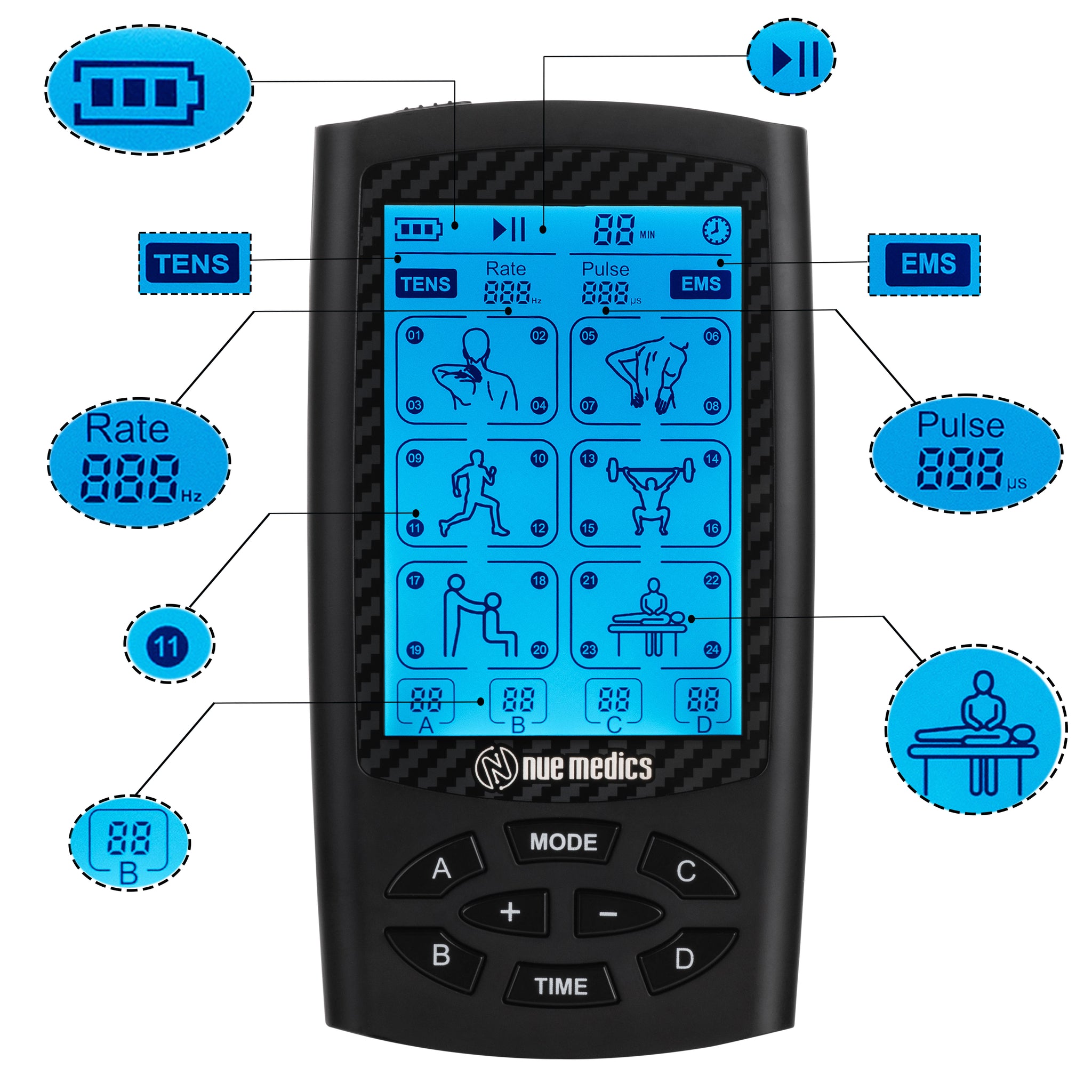 NueMedics Tens Unit Touchscreen EMS Muscle Stimulator Machine