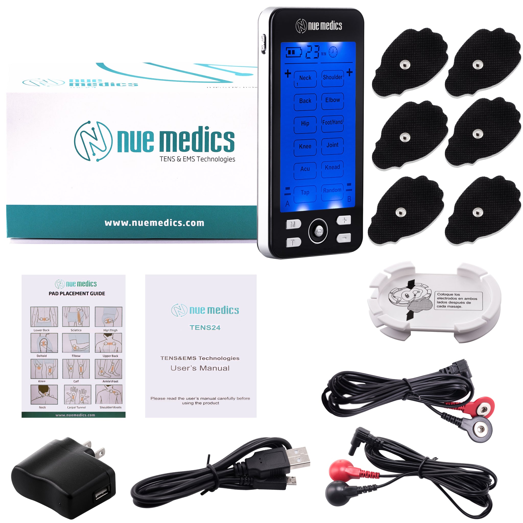 NueMedics Tens 24 Tens Unit Muscle Stimulator + Belt + Slippers