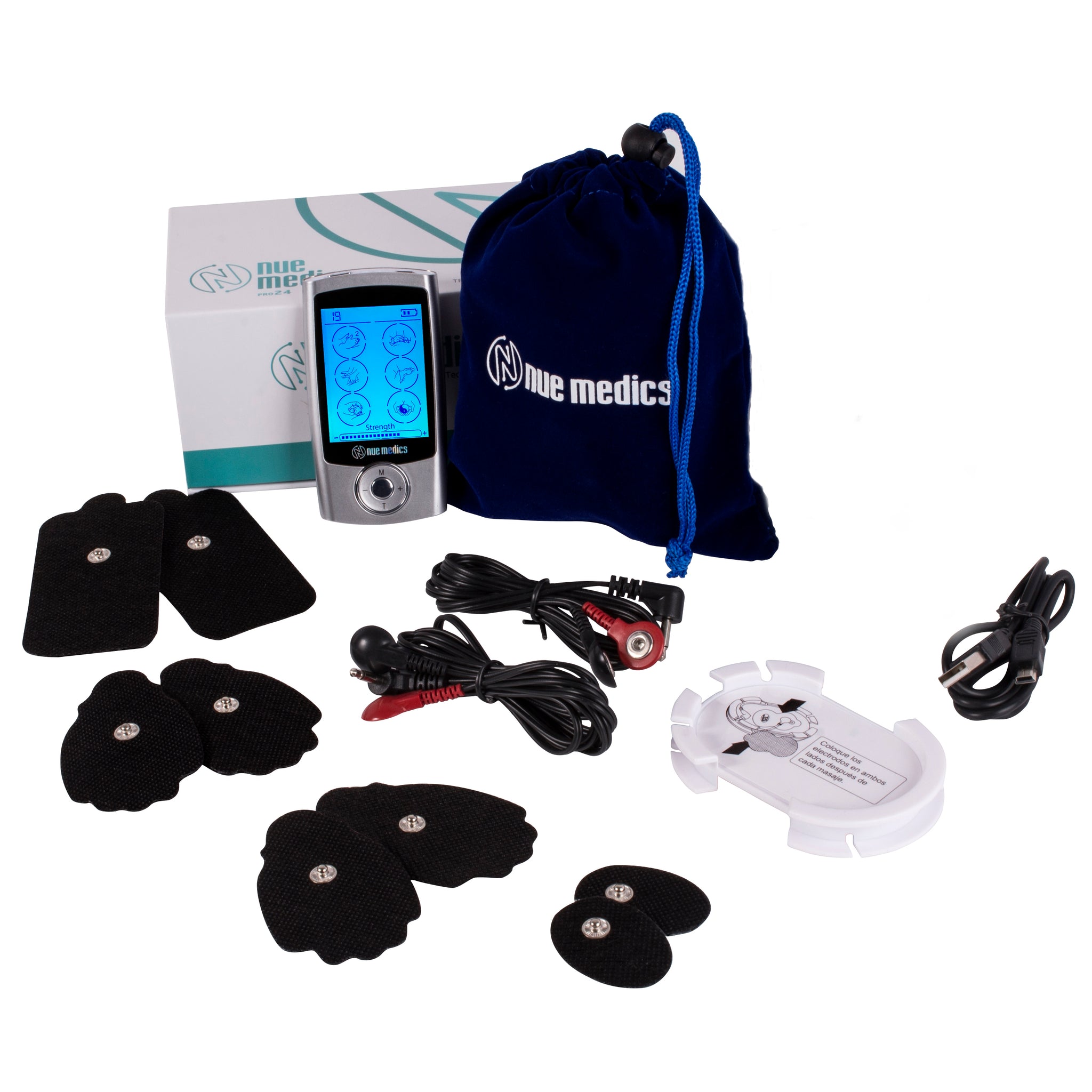 NueMedics TENS EMS Unit Pro - Estimulador muscular de batería recargable  con 24 modos, mini masajeador portátil TENS unidad con 10 almohadillas